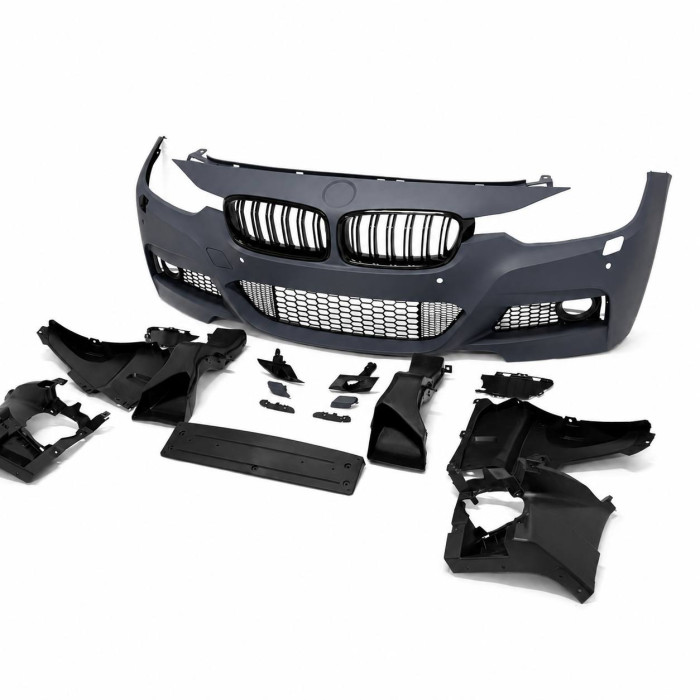 Front Bumper for BMW 3 Series F30/F31 (2011–2019) – M-Tech Style with PDC Sensor Cutouts & Gloss Black Kidney Grilles