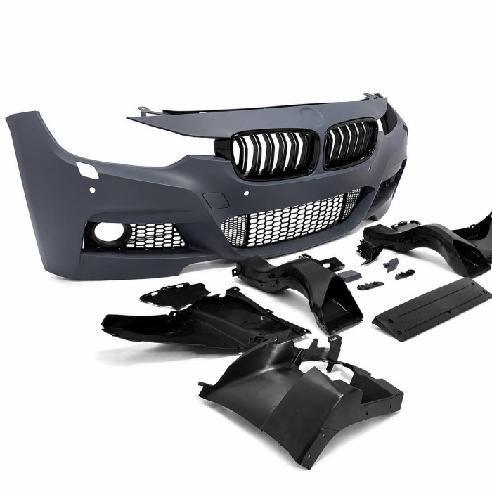 Front Bumper for BMW 3 Series F30/F31 (2011–2019) – M-Tech Style with PDC Sensor Cutouts & Gloss Black Kidney Grilles
