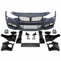 Front Bumper for BMW 3 Series F30/F31 (2011–2019) – M-Tech Style with PDC Sensor Cutouts, LED Fog Lights & Chrome/Gloss Black Kidney Grilles