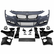 Front Bumper for BMW 3 Series F30/F31 (2011–2019) – M-Tech Style with PDC Sensor Cutouts, LED Fog Lights & Chrome/Gloss Black Kidney Grilles