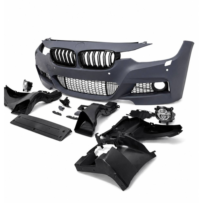 Front Bumper for BMW 3 Series F30/F31 (2011–2019) – M-Tech Style with PDC Sensor Cutouts, LED Fog Lights & Gloss Black Kidney Grilles