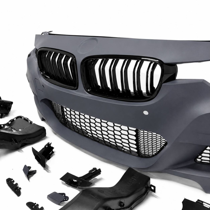 Front Bumper for BMW 3 Series F30/F31 (2011–2019) – M-Tech Style with PDC Sensor Cutouts, LED Fog Lights & Gloss Black Kidney Grilles