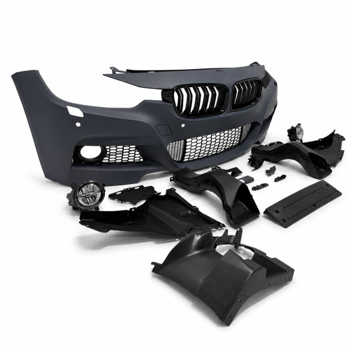 Front Bumper for BMW 3 Series F30/F31 (2011–2019) – M-Tech Style with PDC Sensor Cutouts, LED Fog Lights & Gloss Black Kidney Grilles