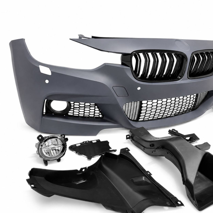 Front Bumper for BMW 3 Series F30/F31 (2011–2019) – M-Tech Style with PDC Sensor Cutouts, LED Fog Lights & Gloss Black Kidney Grilles