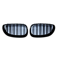 Radiator Grilles (Double) for BMW 5 Series E60 E61 (2003-2010) Black-Gloss