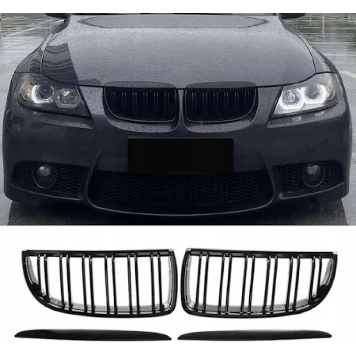 Radiator Grilles (Nostrils) BMW 3-Series E90 E91 (2005-2008) (Gloss Black/Double)